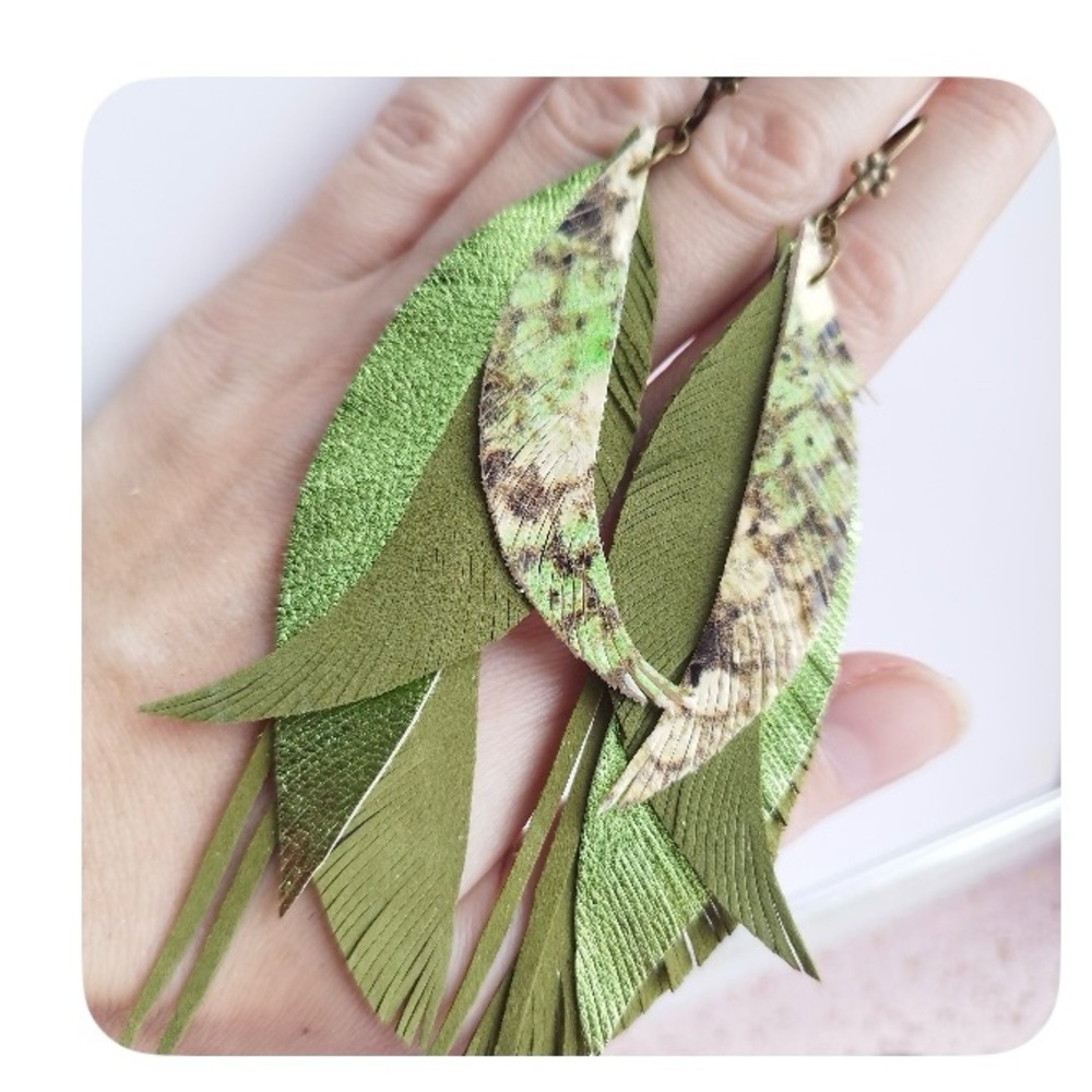 Elegant Green Feather Earrings